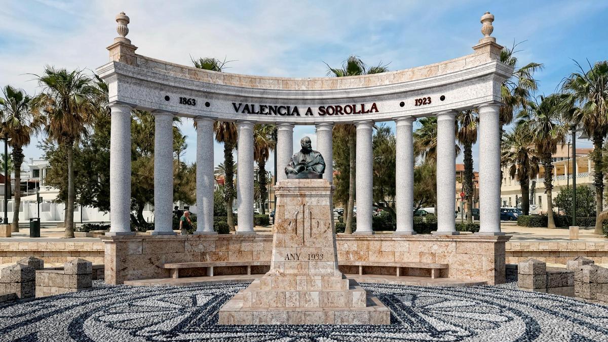 Figuració del monument a Joaquim Sorolla a la platja del Cabanyal.