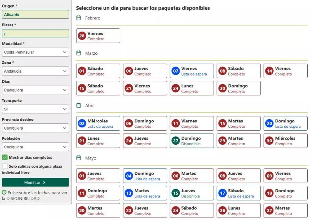 Así puedes ver las plazas que quedan libres en los viajes del Imserso.