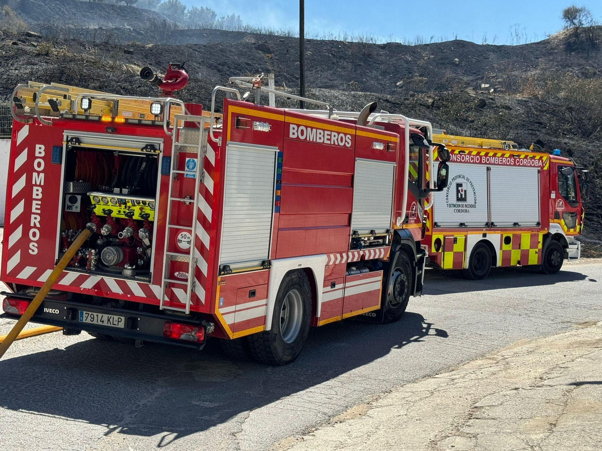 Incendio de pastos en la carretera de la estación de Aguilar de la Frontera