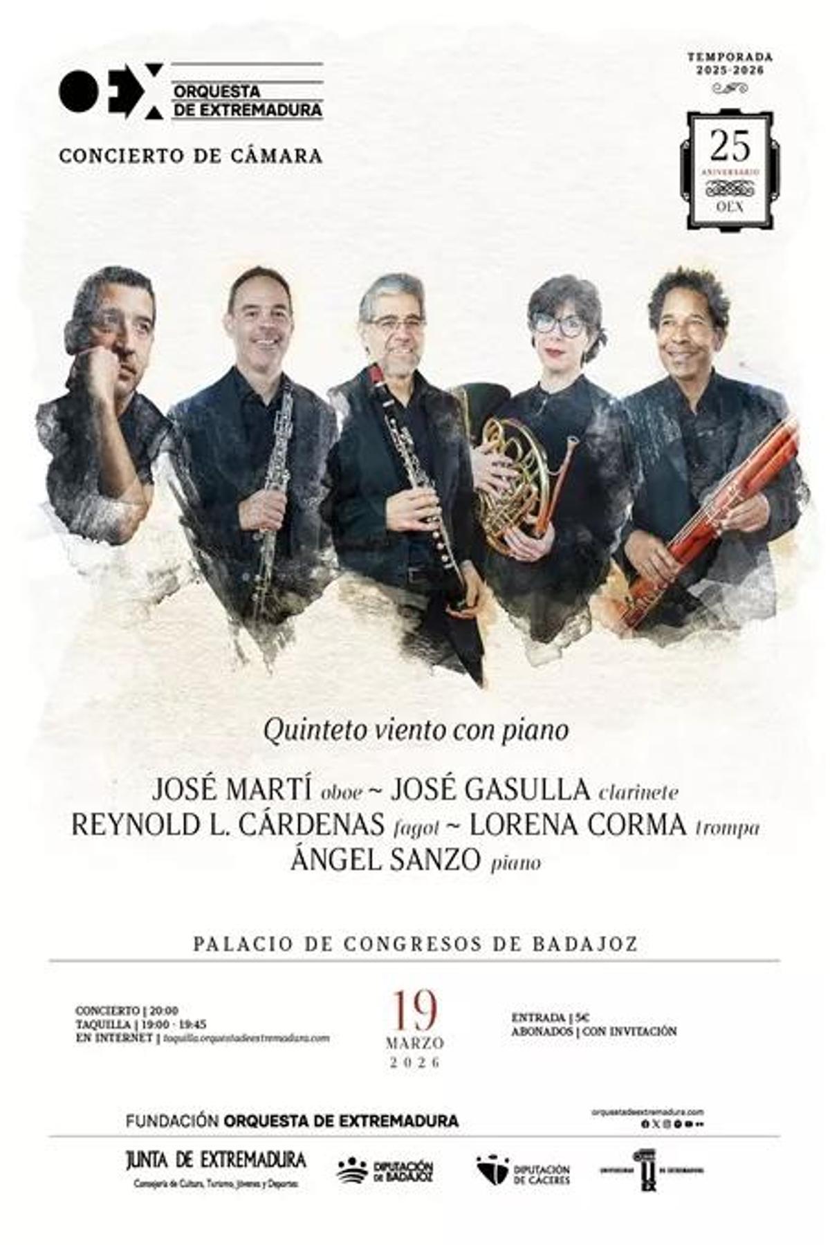 Cartel anunciador del concierto de cámara de la Orquesta de Extremadura en Badajoz.