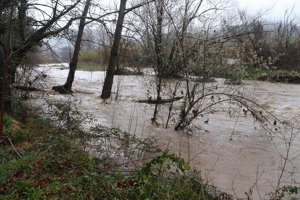 El riu Brugent, al seu pas per Amer, després de la borrasca Regina.