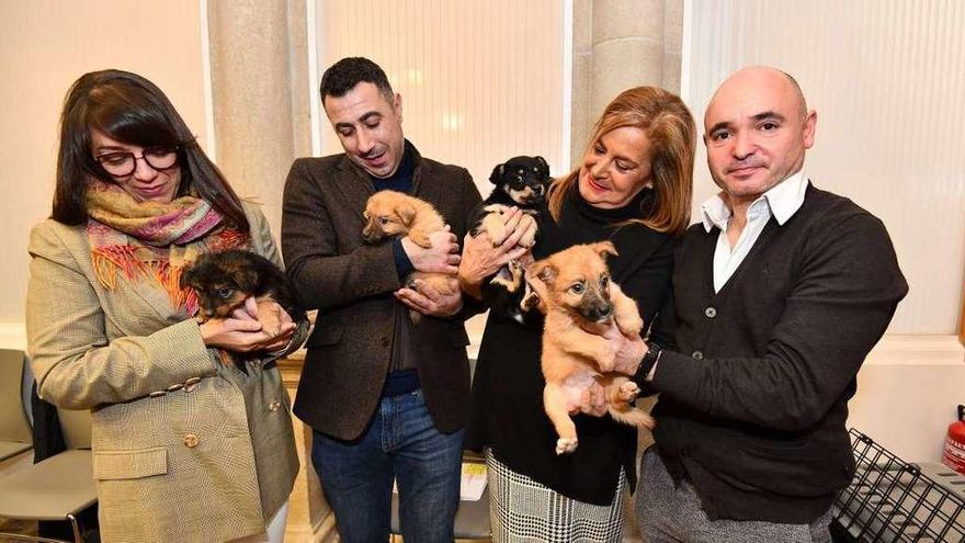 Los diputados Iria Lamas, Manuel González, la presidenta Carmela Silva y el veterinario jefe de CAAN, José Luis Pedreira . // Gustavo Santos