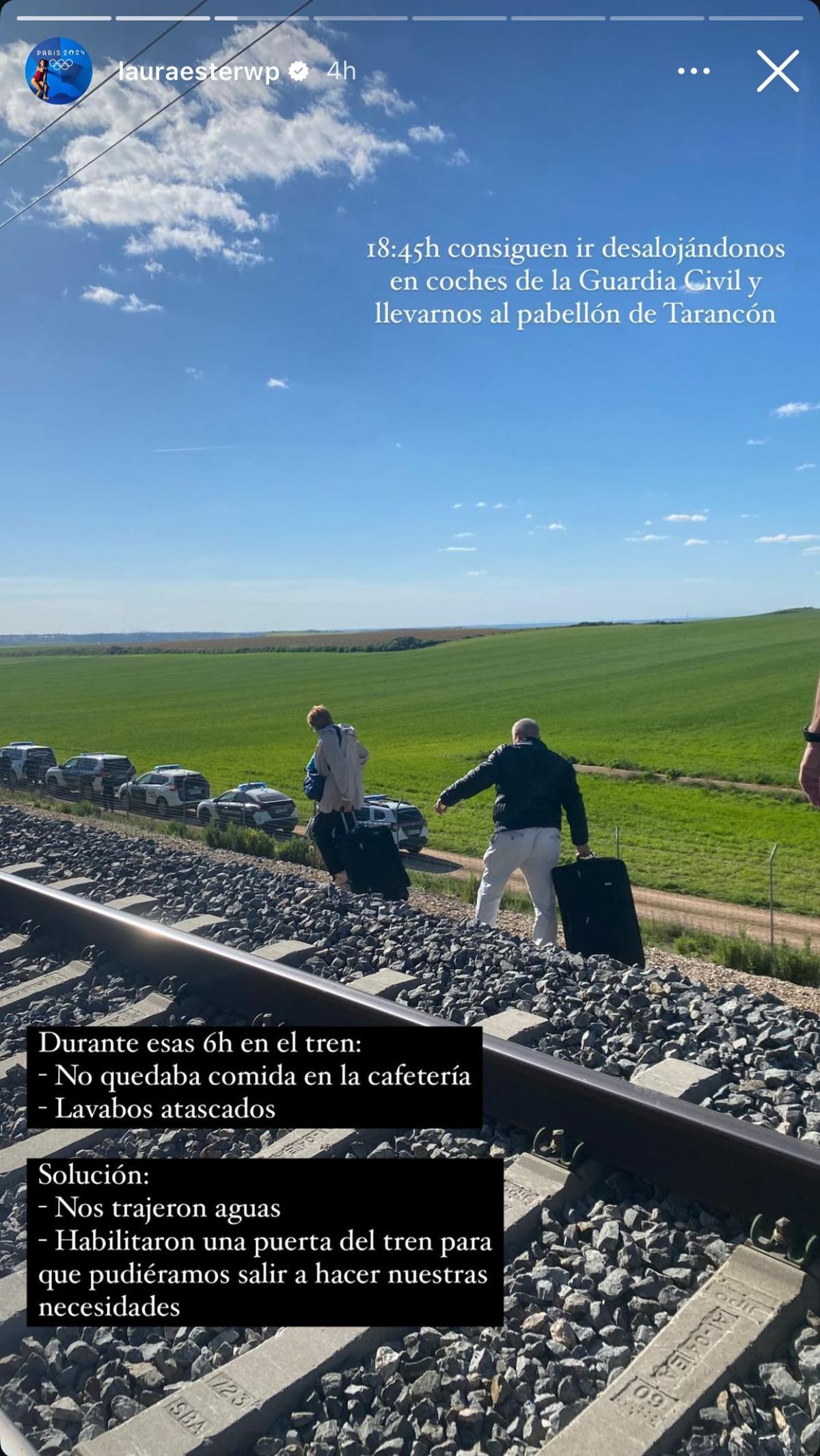 Story de Instagram de Laura Ester durante las horas que estuvo en el tren