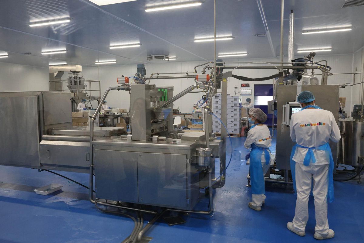 La maquinaria que fabrica las gominolas, en la planta de Minimelis.