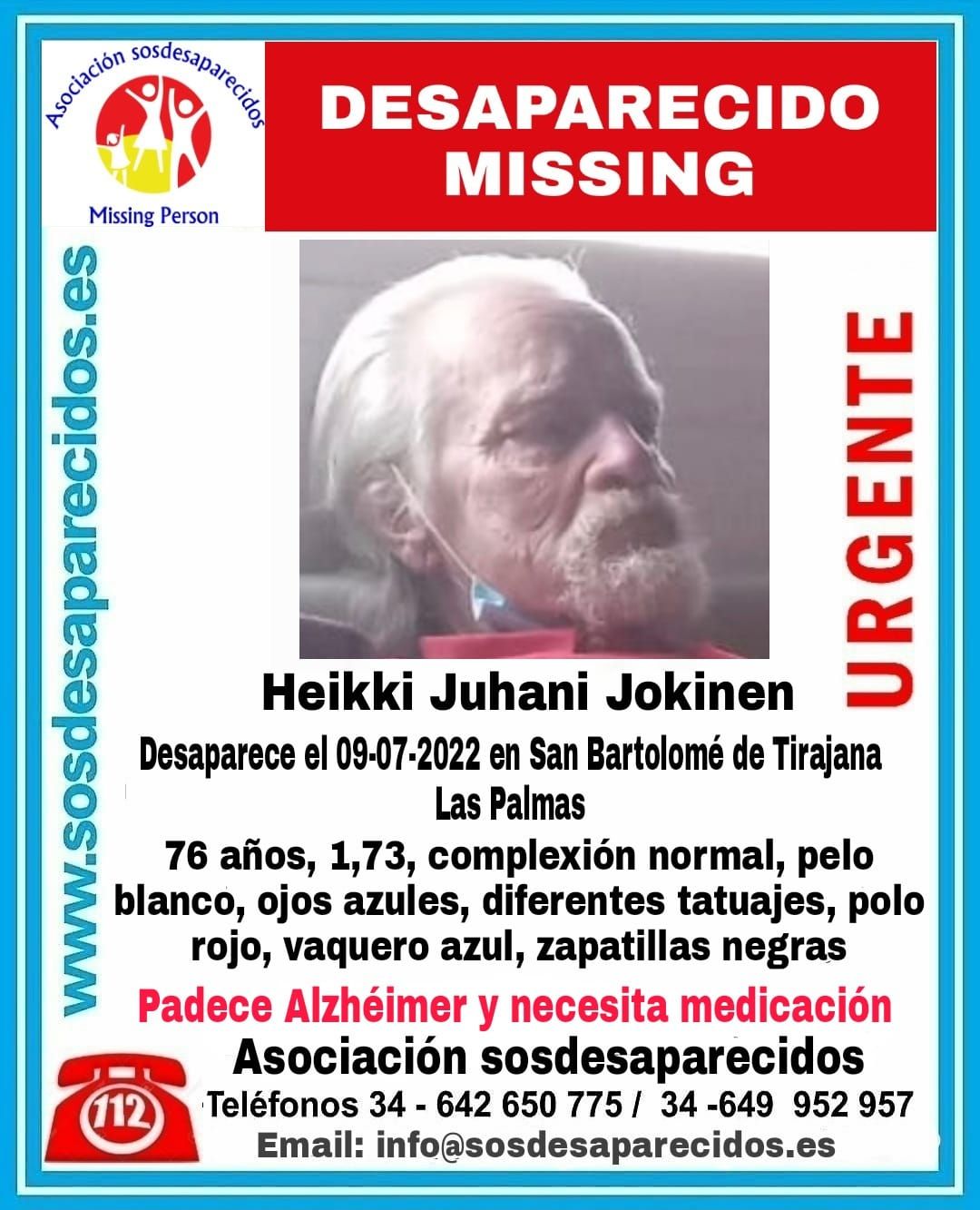 Heikki Juhani Jokinen, desaparecido este sábado en el sur de Gran Canaria