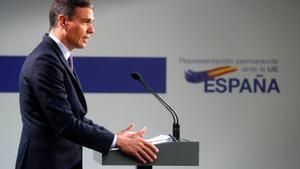 El presidente del Gobierno, Pedro Sánchez, en rueda de prensa al término del Consejo Europeo, este 24 de junio de 2022 en Bruselas.