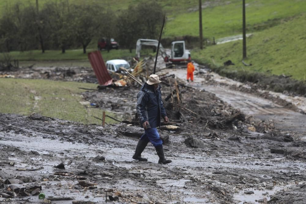 Temporal en Asturias: Un argayo sepulta una ganadería en Salas