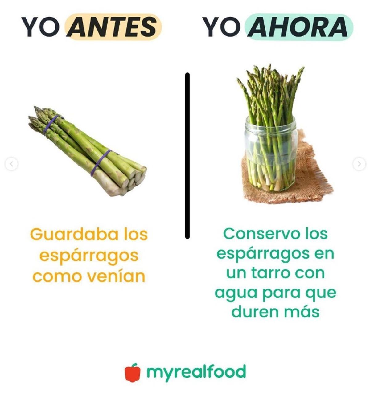 Conserva los espárragos trigueros en un tarro de cristal para que te duren más tiempo.