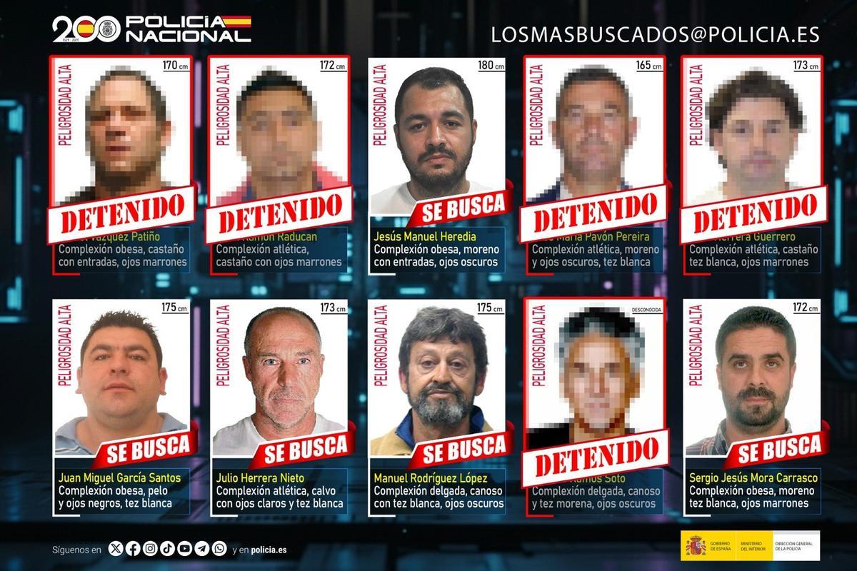 Listado actualizado de los fugitivos más buscados.