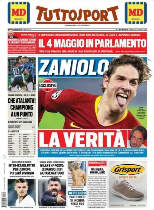 Portada TUTTOSPORT viernes 5 de abril de 2019