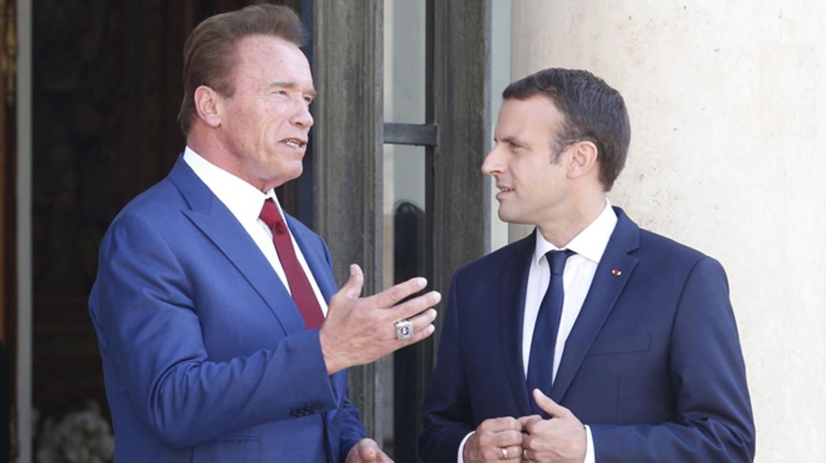  Macron y Schwarzenegger juntos en el Elíseo.