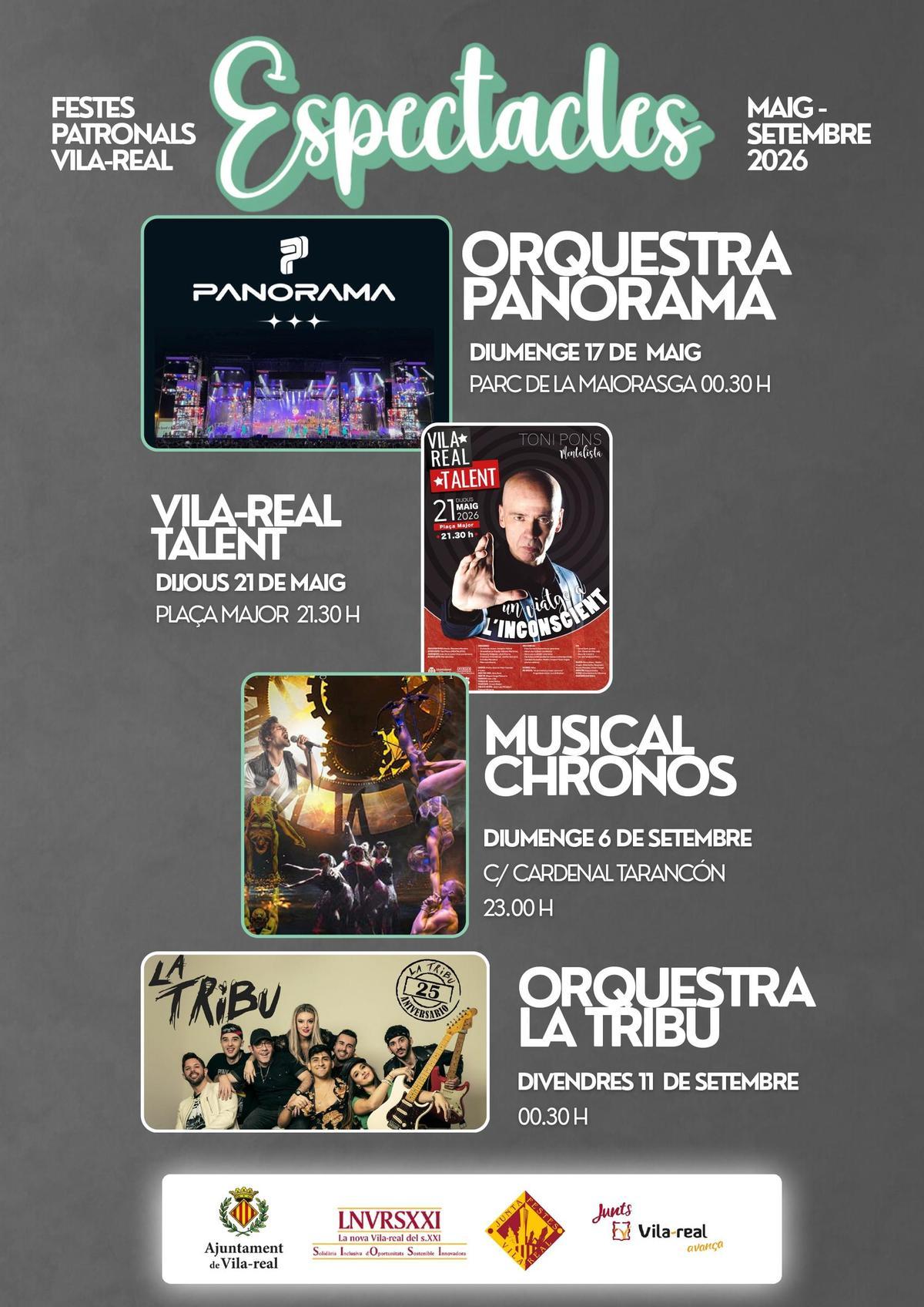 Cartel con los espectáculos previstos para las fiestas de mayo y spetiembre.