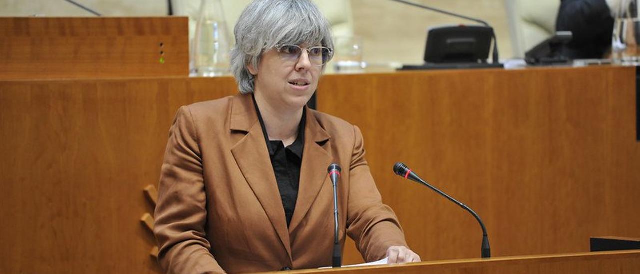 Leire Iglesias, consejera de Movilidad durante su intervención en la Asamblea de Extremadura para hablar del aeródromo.