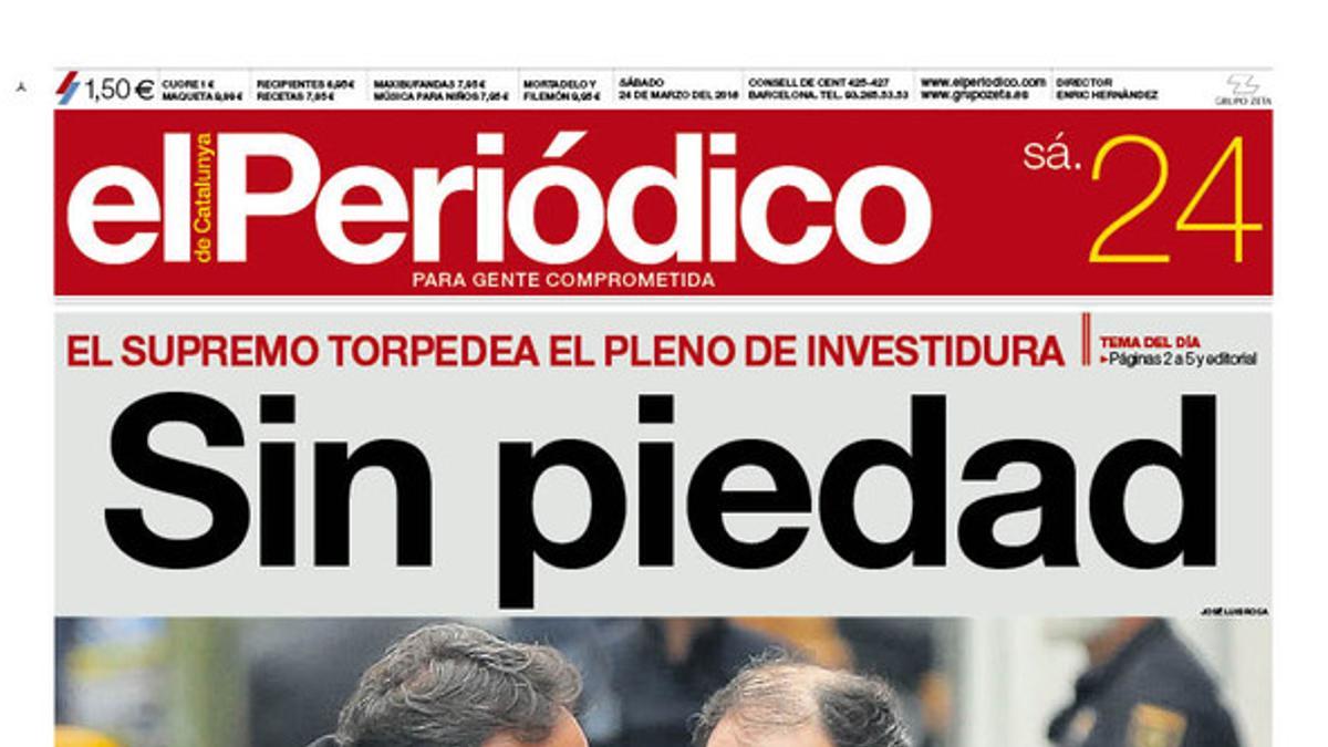 La portada de EL PERIÓDICO del 24 de marzo del 2017.