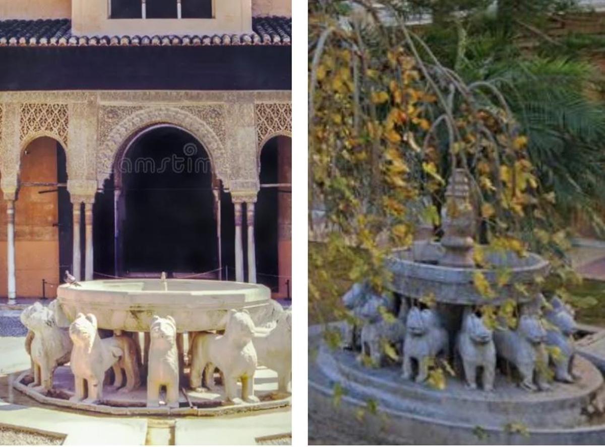 Imagen de la Fuente de los Leones de Granda y la de Paiporta.