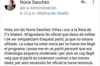 Una candidata de C's en Mataró deja el partido tras leerse el programa