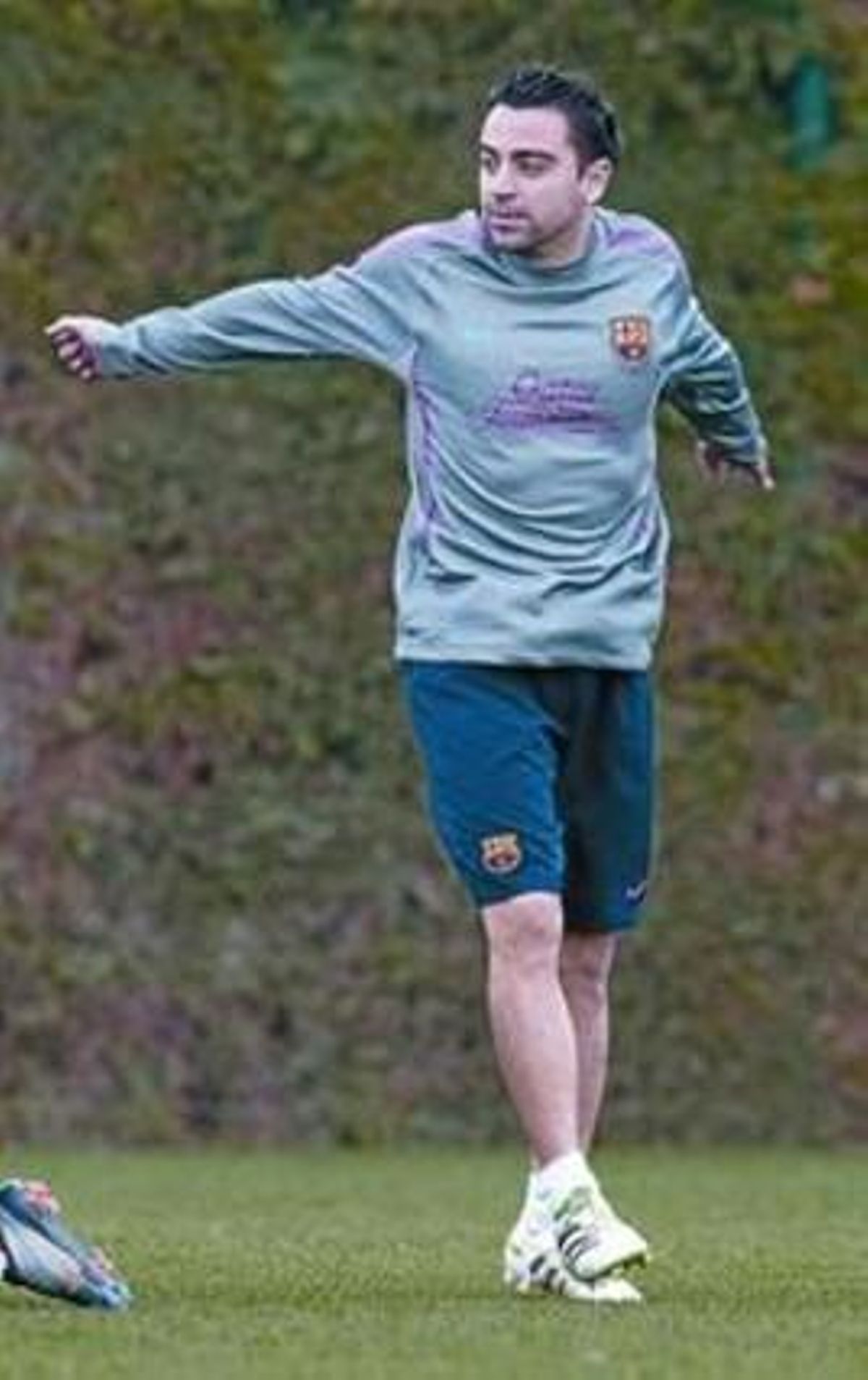Xavi, ahir, amb la samarreta de Qatar Foundation.