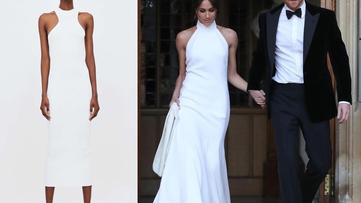 Combo del vestido de Zara y de Meghan Markle y su marido.