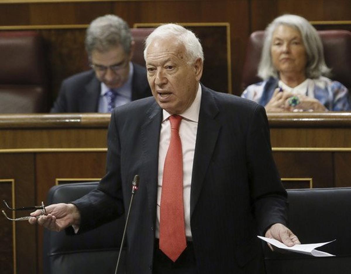 El ministro de Exteriores, José Manuel García Margallo, este miércoles, en la sesión de control en el Congreso.