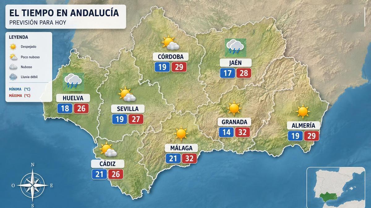 Mapa del tiempo para este jueves en Andalucía.