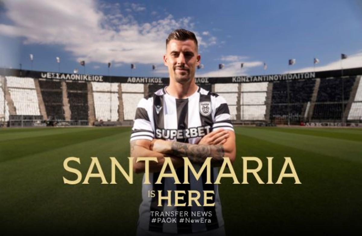 La imagen de Santamaría con la camiseta de su nuevo club, el PAOK