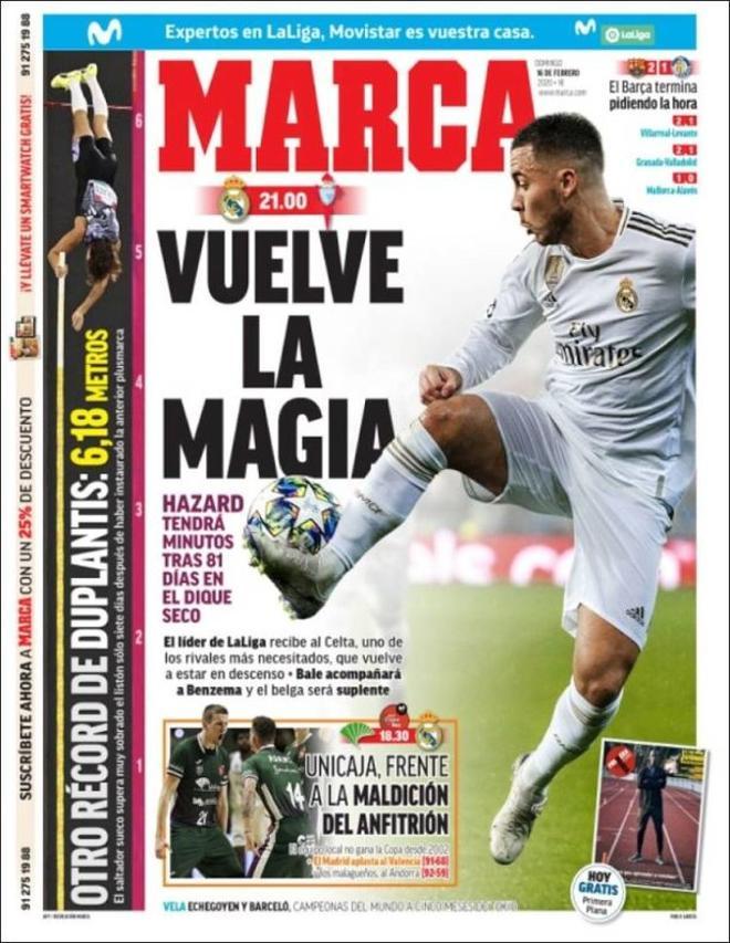 Esta es la portada de Marca del domingo 16 de febrero