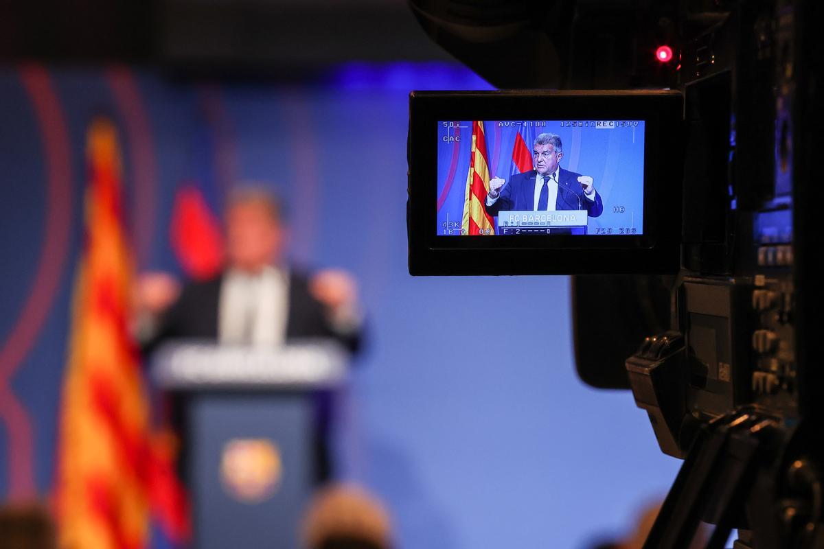 Laporta, durante su comparecencia ante los medios.