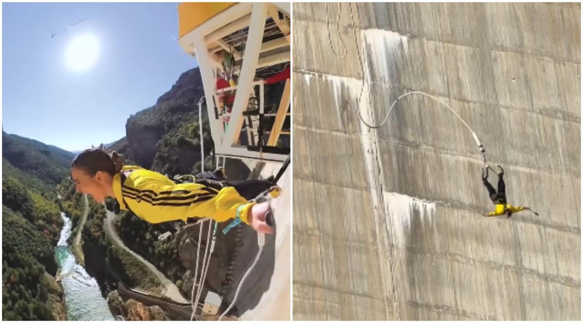 Dues imatges del salt de Laura Escanes a la Llosa del Cavall