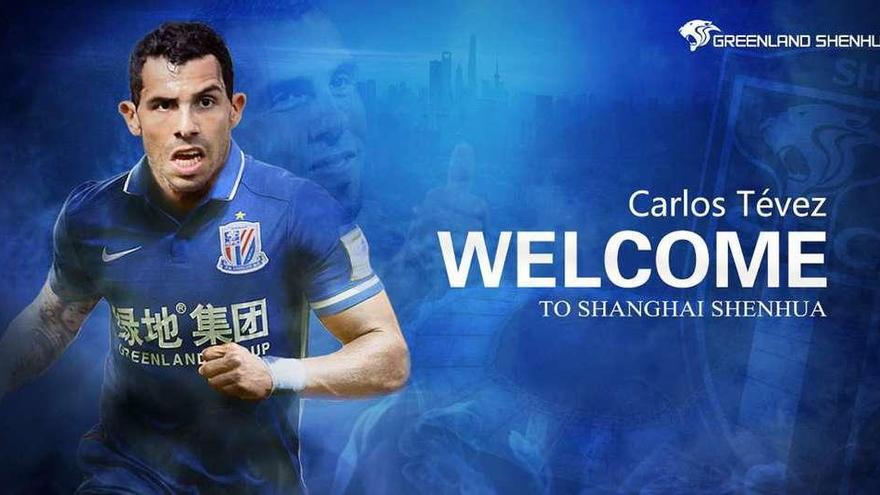 En la imagen, el Shanghai Shenhua anuncia el fichaje de Tévez.