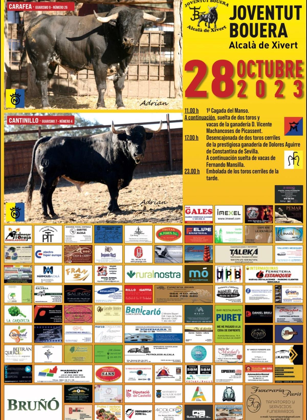 Cartel taurino para la jornada del 28 de octubre en Alcalà de Xivert.