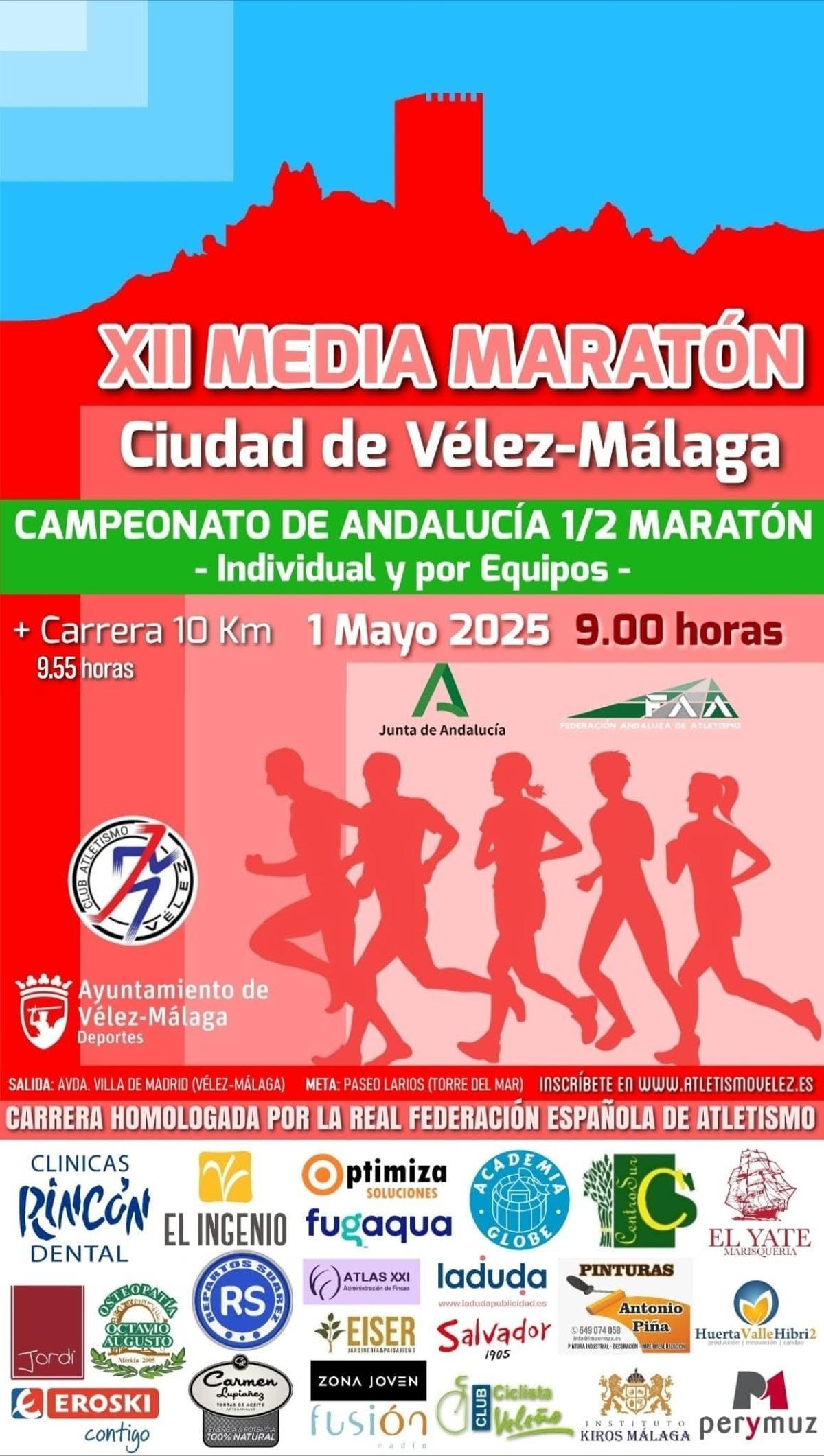 Cartel de la XII Media Maratón Ciudad de Vélez-Málaga 2025.