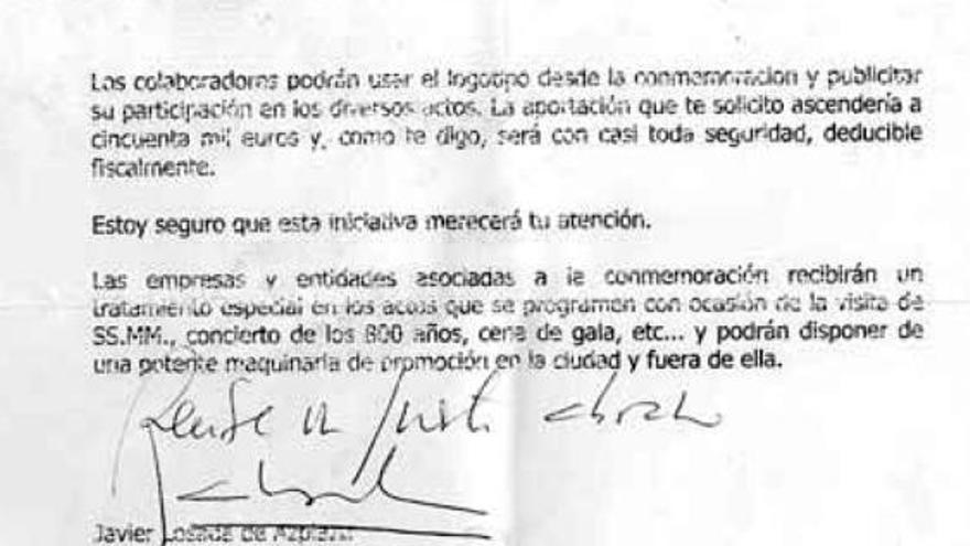 Carta enviada por Javier Losada a empresarios en 2007. / la opinión