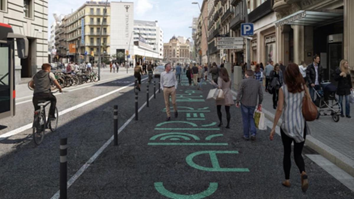 Imagen recreada por ordenador con el futuro aspecto de la calle de Pelai.