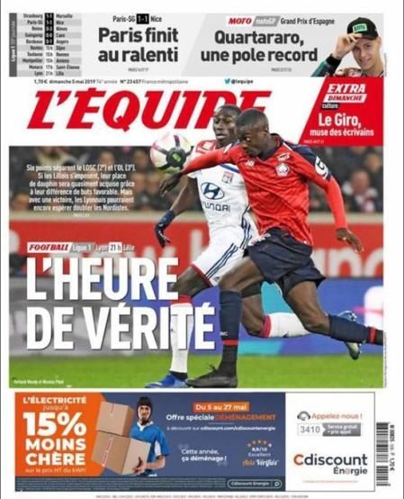 Portada L'ÉQUIPE domingo 5 de mayo de 2019.