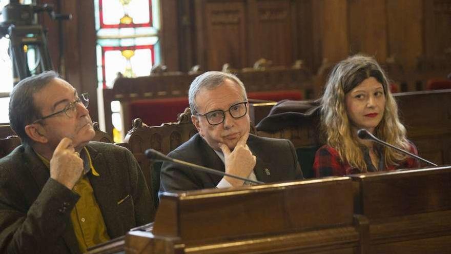 El consejero de Sanidad, Francisco del Busto, en el centro, durante la comparecencia de ayer en la Junta General.