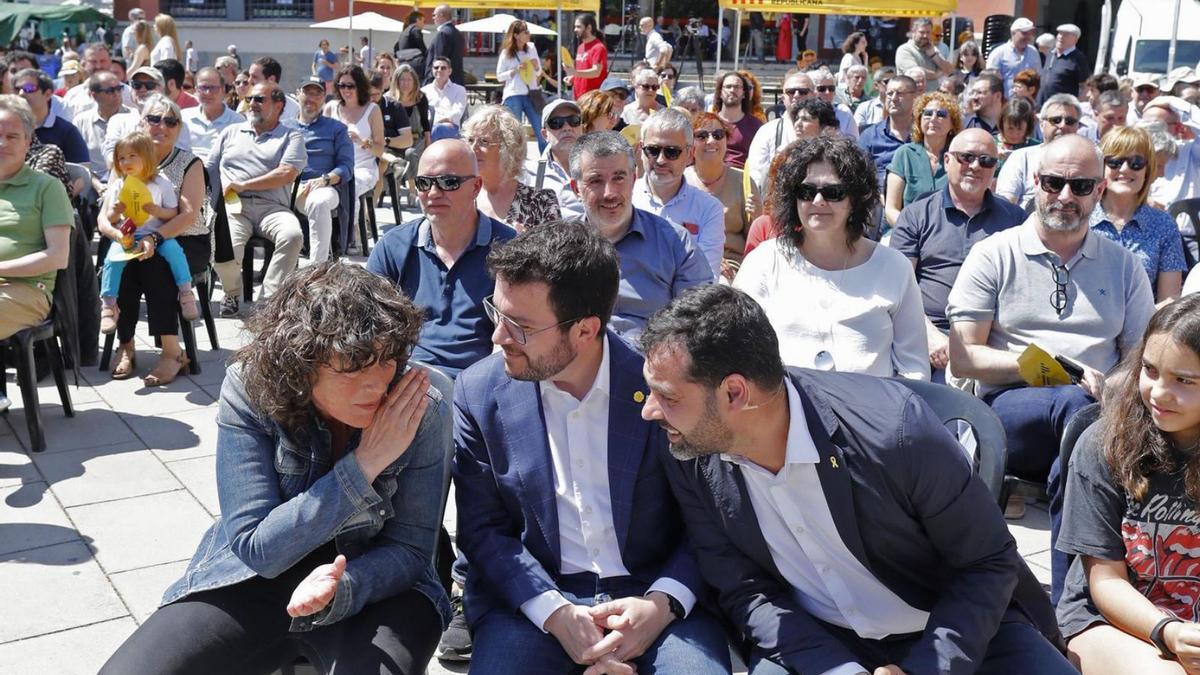Teresa Jordà, Pere Aragonès i Quim Ayats, ahir a Girona.  | ANIOL RESCLOSA