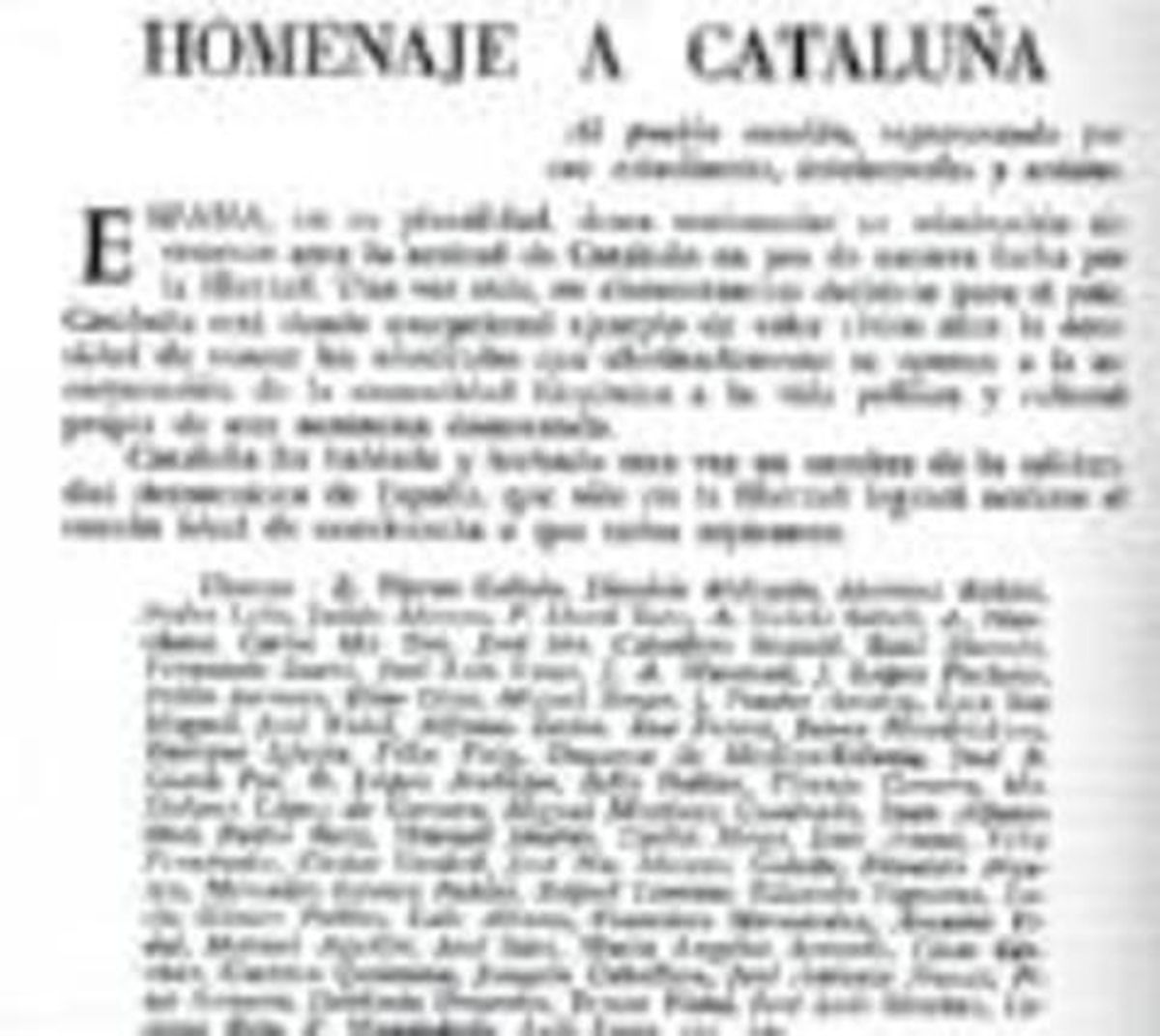 Manifest de suport al poble català publicat a la revista Mañana el 1966. Manifest de suport al poble català publicat a la revista Mañana el 1966.