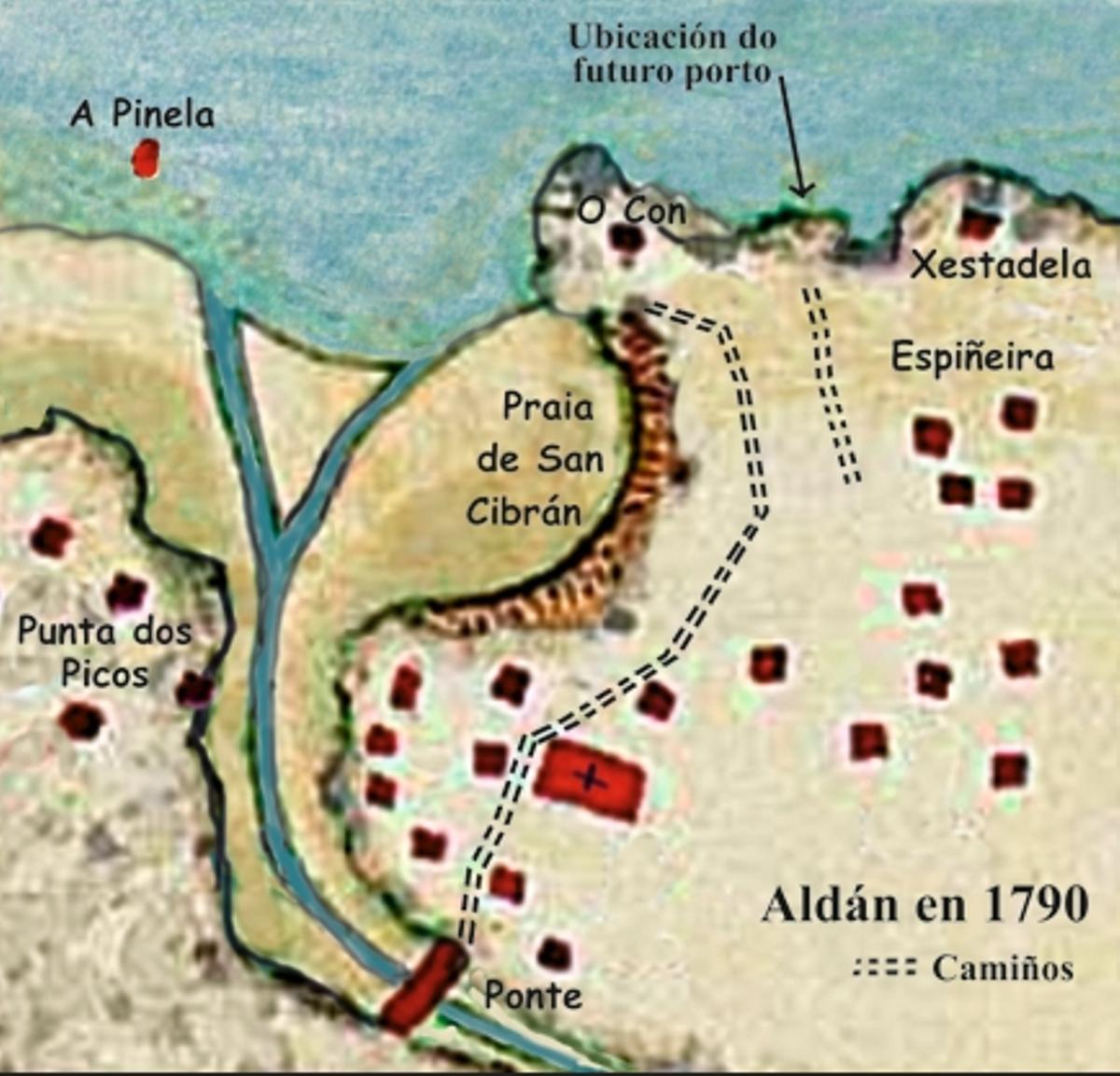 Plano de Aldán a finais do século XVIII.