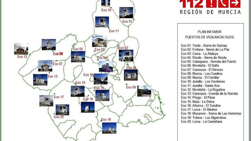 Mapa de los puestos de vigilancia fijos.