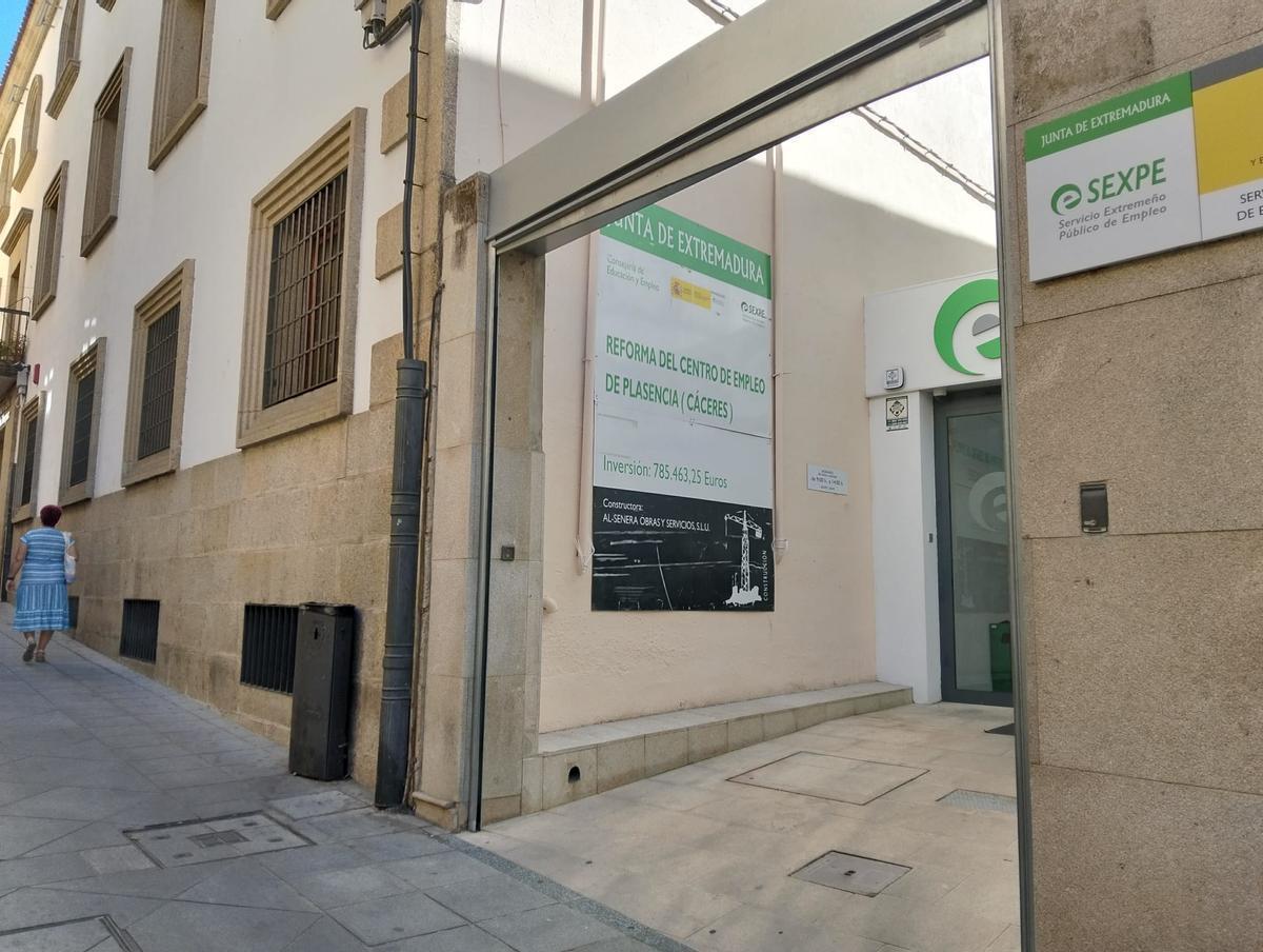 Oficina del Sexpe en Plasencia, que no ha encontrado a ningún ingeniero de obra pública desempleado.