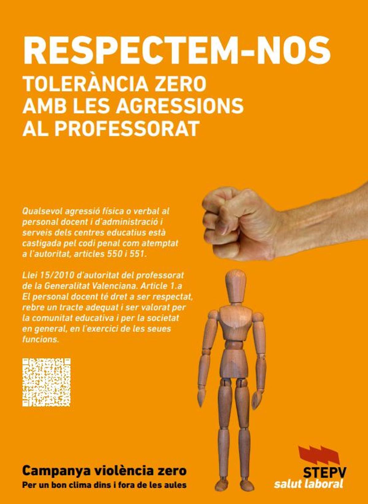Cartel del STEPV en contra de las agresiones al profesorado.