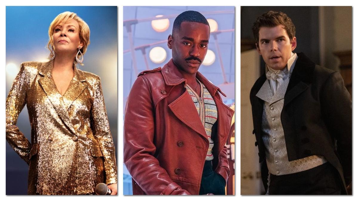 Combo de Jean Smart a la sèrie d'HBO 'Hacks'; Ncuti Gatwa en la sèrie 'Dr. Who 2024' y Luke Newton a la sèrie 'Los Bridgerton'.