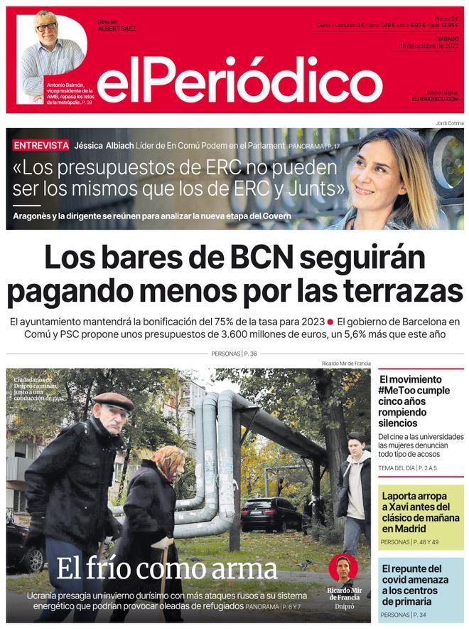 La portada d’EL PERIÓDICO del 15 d’octubre del 2022