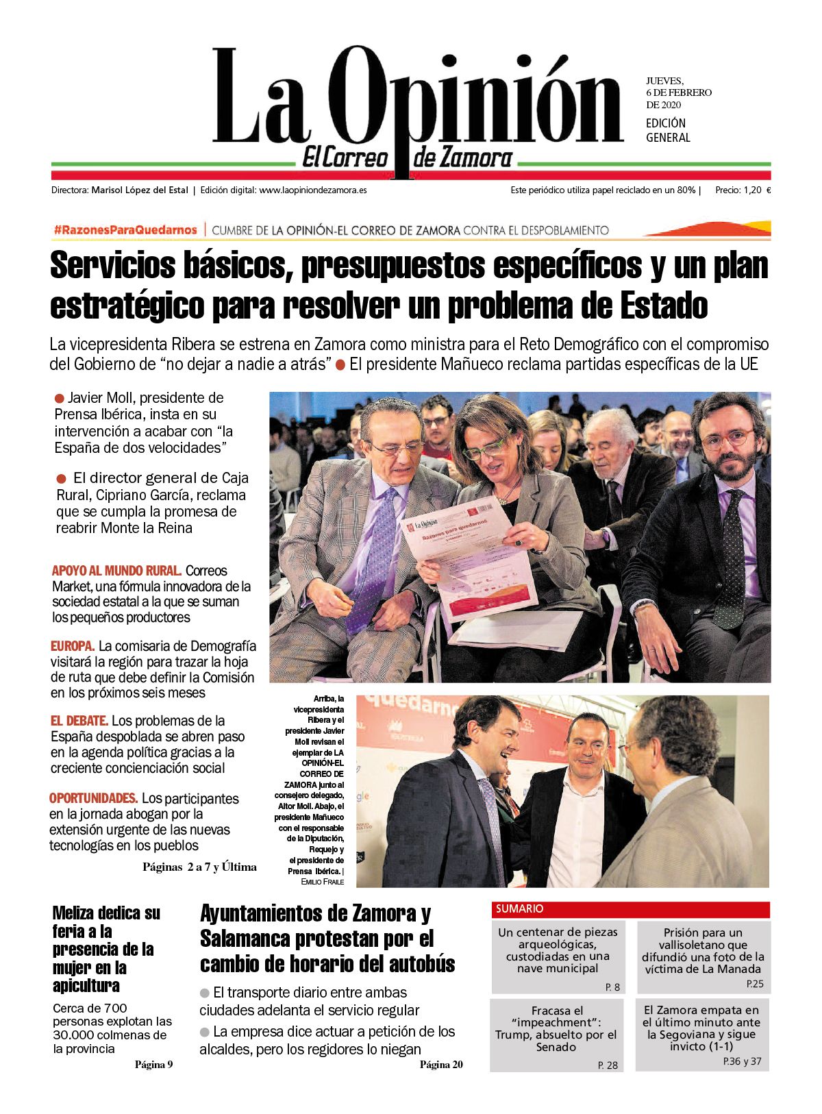 La Opinión-El Correo de Zamora, 6 de febrero de 2020. Cubre contra el despoblamiento