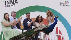 Acto central de la campaña electoral de Por Andalucía en las últimas elecciones al Parlamento andaluz con la candidata de la coalición, Inmaculada Nieto, (2d) y la vicepresidenta segunda del Gobierno, Yolanda Díaz, (d), entre otros.