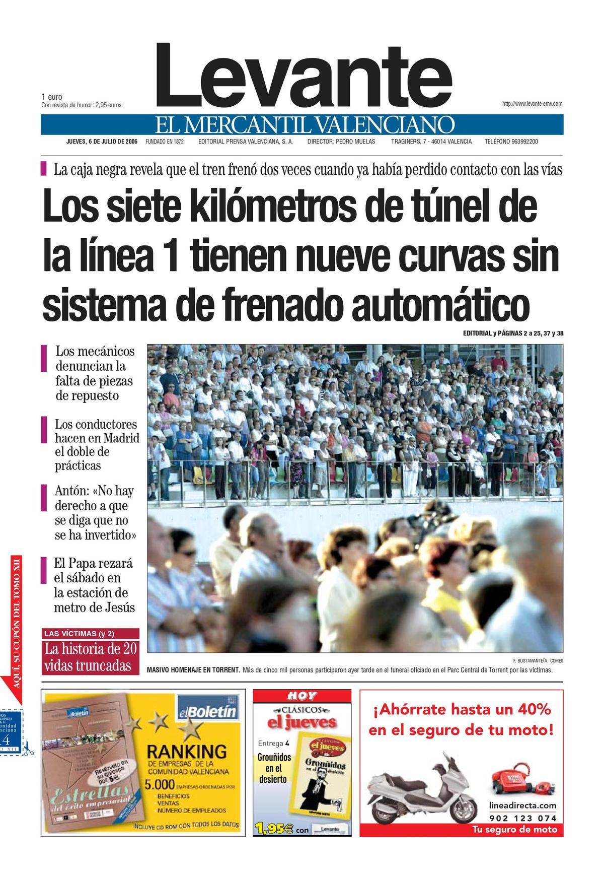 Portada del 6 de julio de 2006, tres días después del accidente de metro