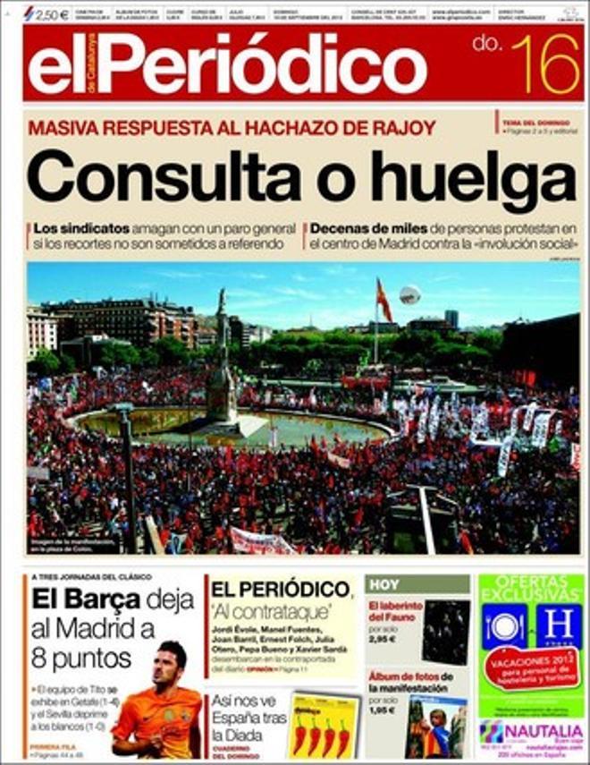 Portada de la prensa nacional y internacional del 16 de septiembre de 2012