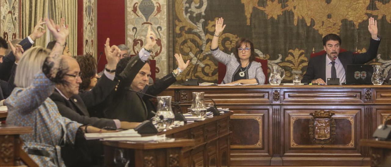 El PP vota en contra de la declaración institucional sobre el convenio del parque central, ayer.