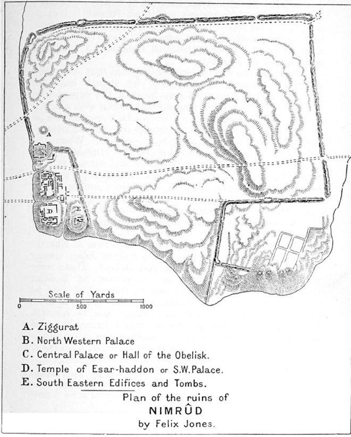 Plano de la antigua ciudad de Nimrud.