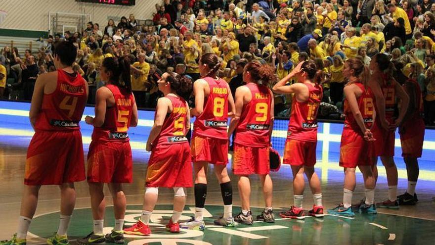 La selección española, en el acto de presentación de los equipos.